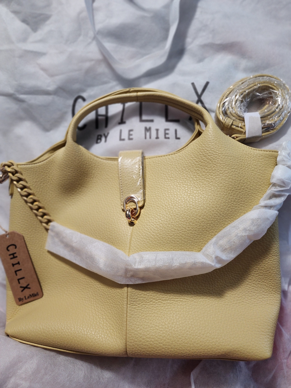 CHILLX by Le Miel Yellow Faux Leather Satchel Tote Crossbody Bag NWT - Picture 11 of 11